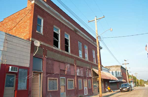 Closed abandoned business in a small northern Missouri town Small town business district