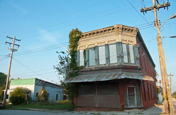 Closed abandoned business in a small northern Missouri town Small town city square