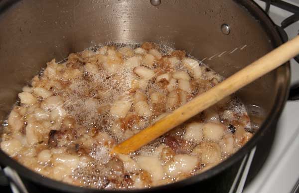 Pork fat being rendered into lard.