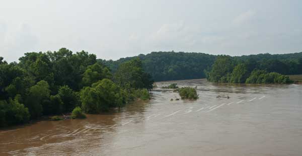 Gasconade River in Missouri flooding into farmland