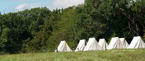 Civil War reenactment at the Centralia  Battlefield In Boone County Missouri.  Civil War era props, White tent